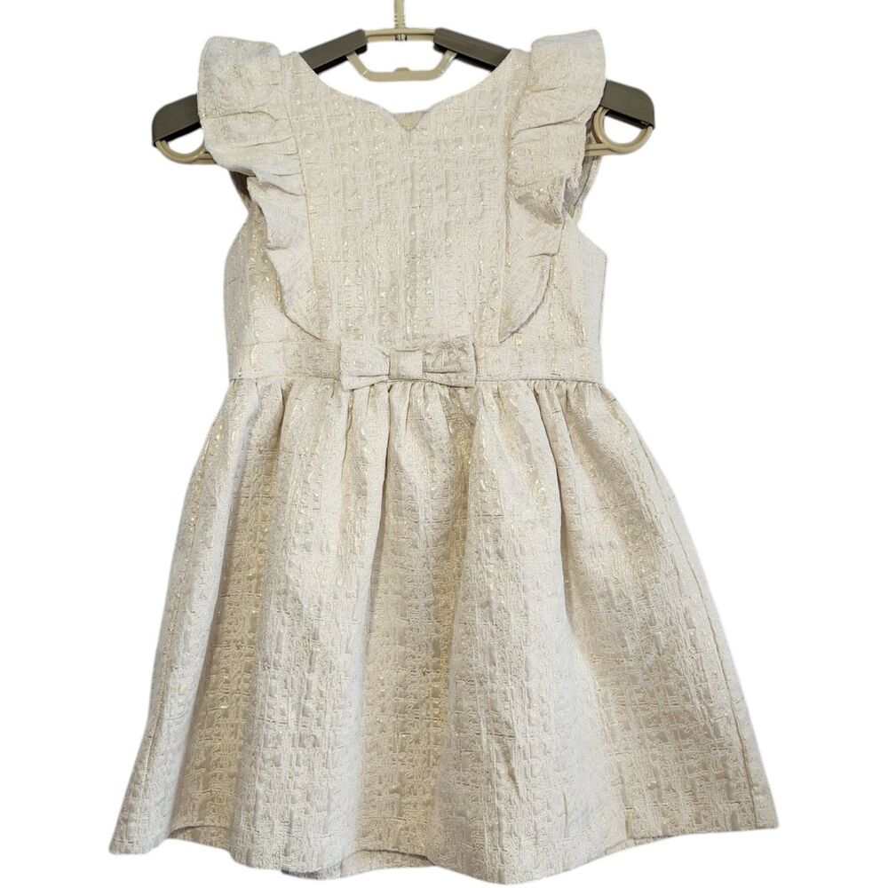 Girls Flutter Sleeve Gold Sparkle Dress Cherokee Size XS 4/5 Bow Holiday Party